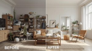 Rearrange and Declutter- DIY living room setup