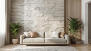 Latest wall design ideas for living room in 2025 – textured accent wall.